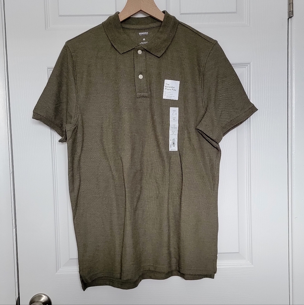Sonoma Mens Short Sleeve Pique Polo Olive Green Medium